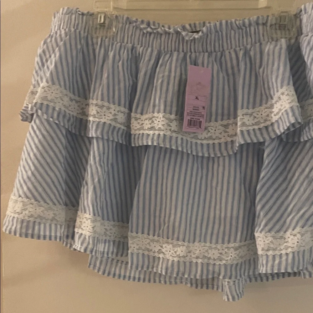 Wild Fable Blue & White Striped Lace Tiered Mini Skirt NWT XL Cottagecore - Picture 6 of 7